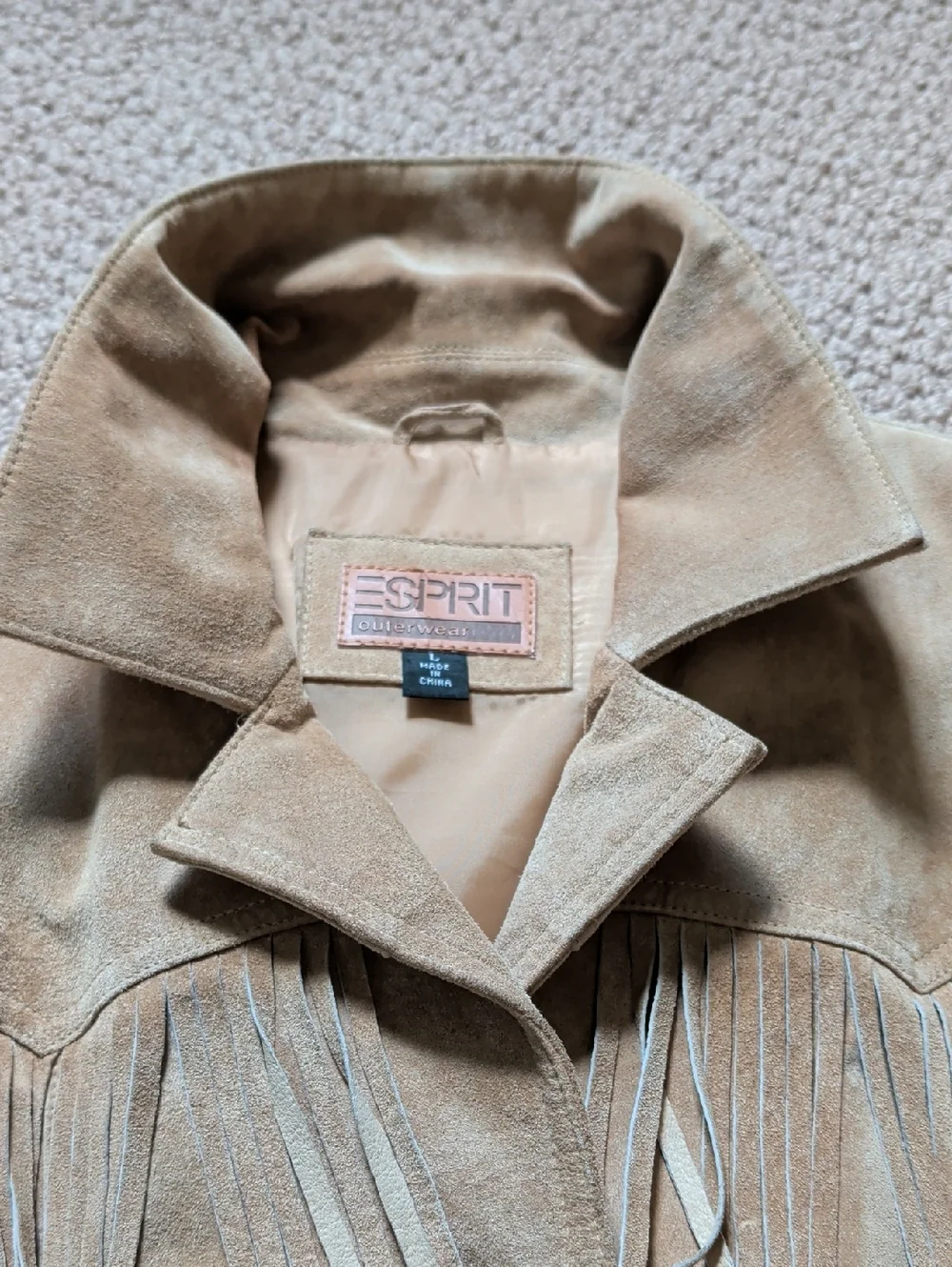 Vintage Tan Leather Suede Fringe Western Jacket L - Picture 15 of 16
